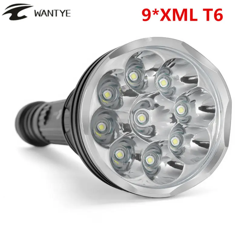 

WANTYE 18000Lumens 9* XML T6 5 Modes LED Police Flashlight Torch Outdoor Tactical Flashlights lantern For 3x18650 Battery