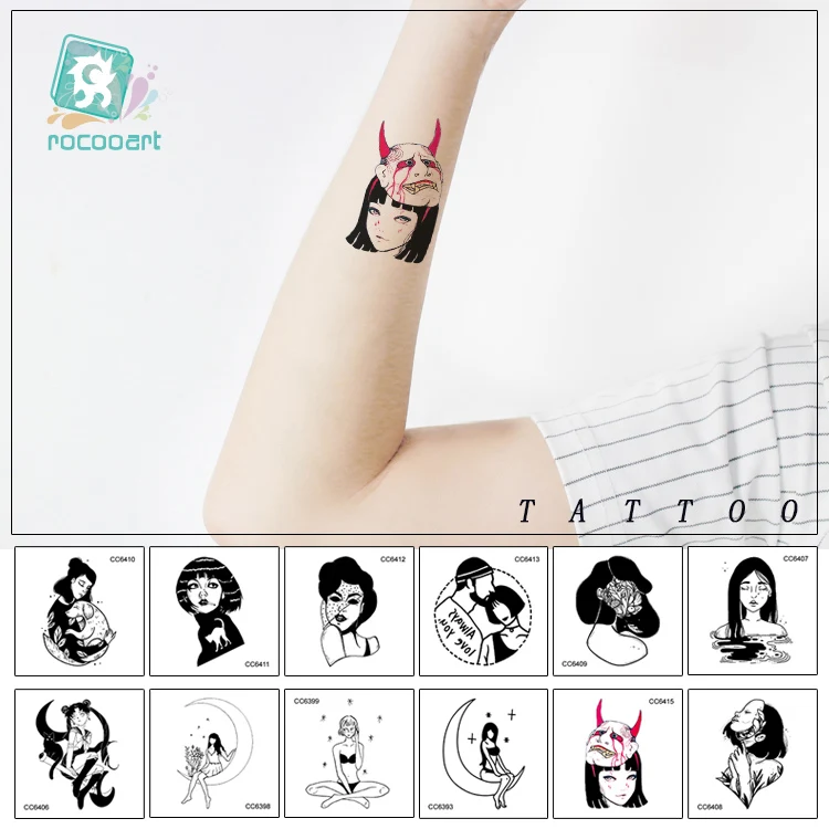 

16 Sheets Different Black Small Tattoo Design Women Unique Temporary Tattoo Sticker Body Art Fake Hands Tatoo.