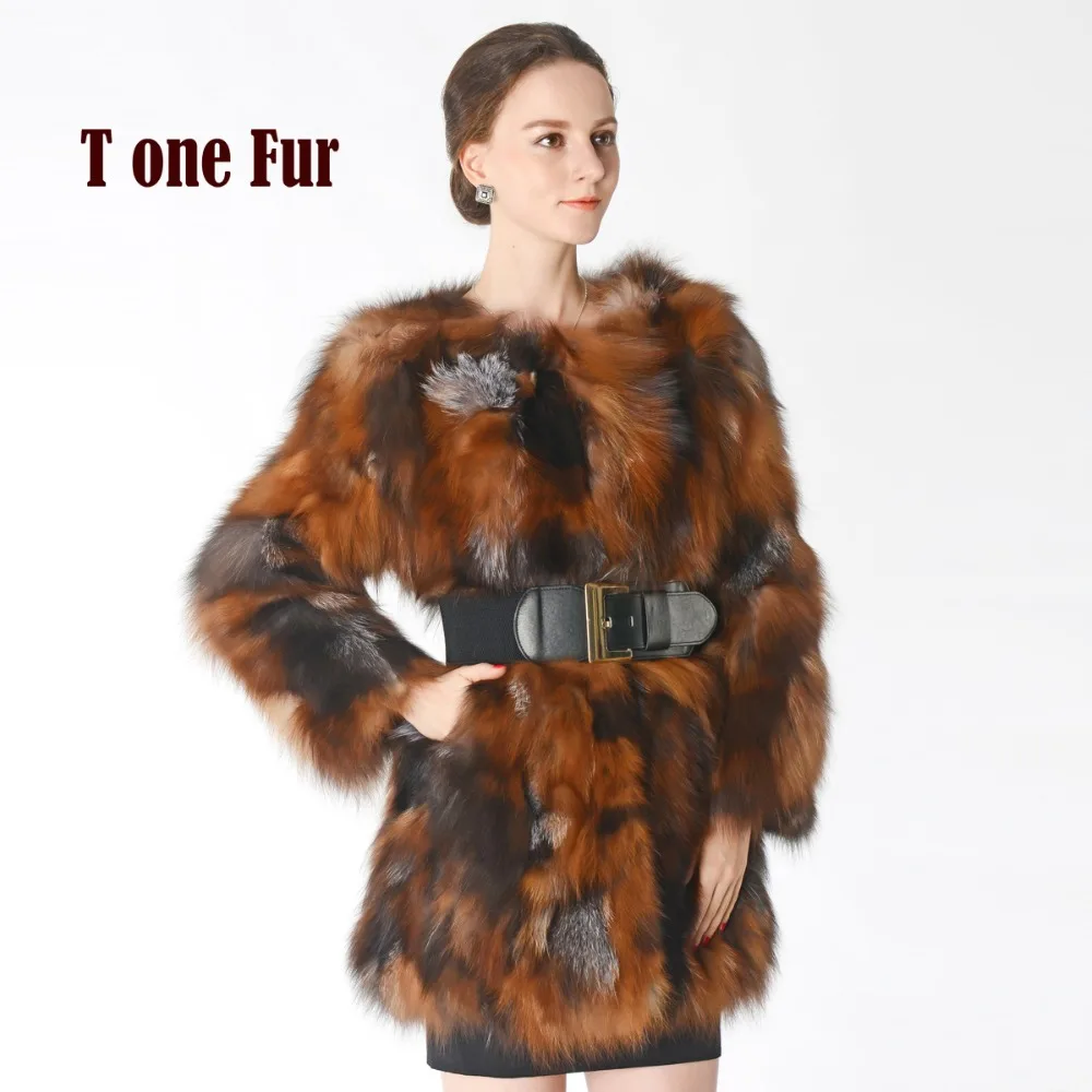 Crystal Natural Fox Fur Warm Thick Long Coat Real Fox Fur Coat Lady