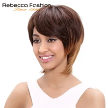 Rebecca бразильские прямые волосы короткие прямые Remy человеческие волосы коричневый блонд парики для женщин коричневый Омбре волосы парик цвет 4/30/27