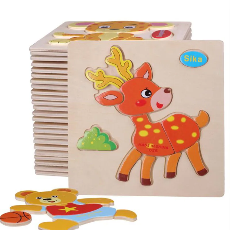 

Wooden 3D Puzzle Jigsaw Wooden Toys For Children Cartoon Animal Puzzles Intelligence Kids Children Educational Toy