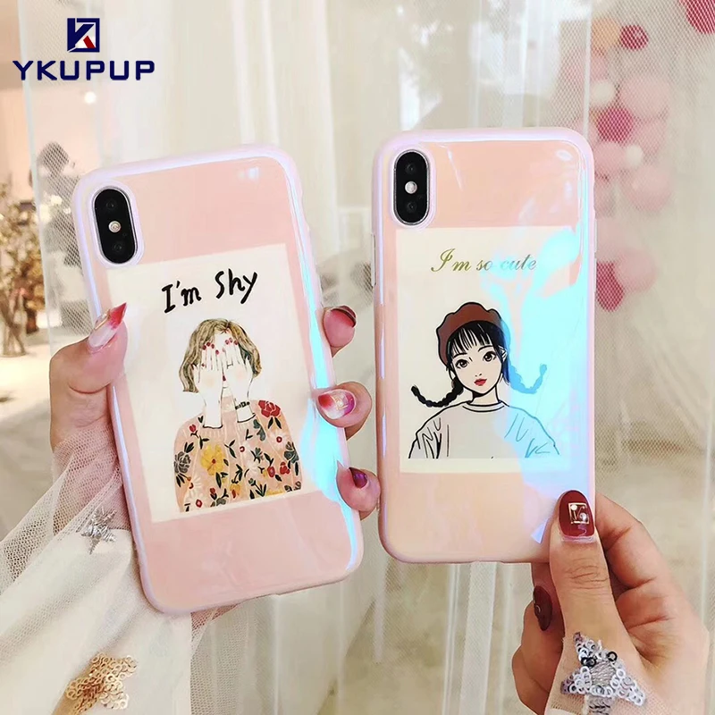 YKUPUP Fashion Blu-ray cute shy girl phone cases for iphone 7 6 s 6s 8 plus case x cover coque soft silicone fundas |