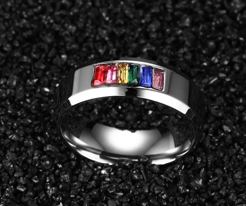 Vnox кристалл кольцо для Для женщин 316L Нержавеющая сталь Модные женские Радуга Цвет камнем