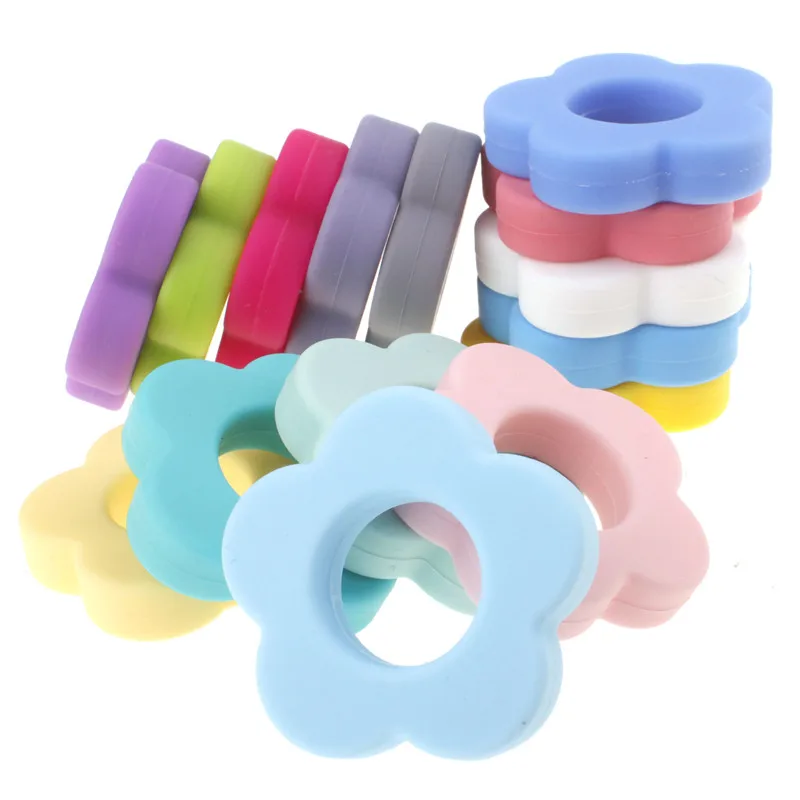 

20pc Food Grade Chewable Flower Silicone Teether Pendant Silicone Bead For Diy Necklace Pacifier Chain Baby Teething Toy