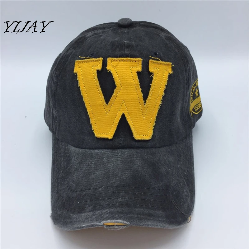YIJAY 5 lavado denim snapback caps otoño letra W del algodón nuevos hombres mujeres gorra de béisbol sunblock beisbol casquette