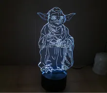 Free Shipping 1 Piece 3D led Mood Lamp Bulb Lighting 3D Star Wars Master Yoda LED little Night Light holiday decoration light