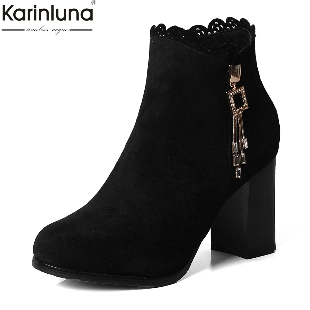 

Karinluna 2018 Large Size 34-48 Zip Up Hot Sale Women Boots Shoes Woman Chunky High Heels Ankle Boots Woman Shoes