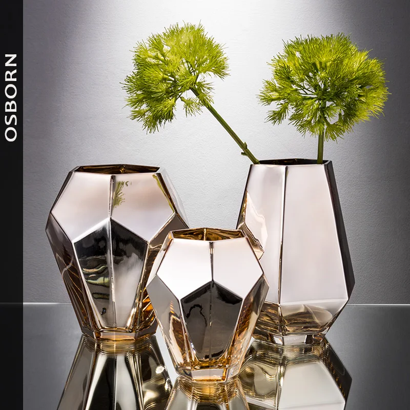 

nordic decoration home Simple Abstract Table Hotel Dry Flower Arrangement Golden Glass Vase Modern Nordic Living Room Decoration
