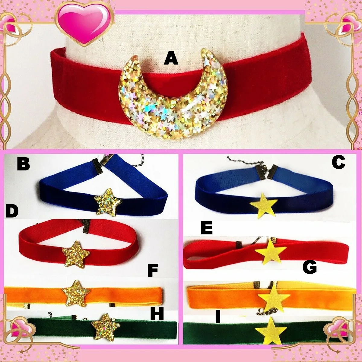 

Anime Sailor Moon Tsukino Usagi Stars Choker Necklace Big Pendant Lolita Cosplay