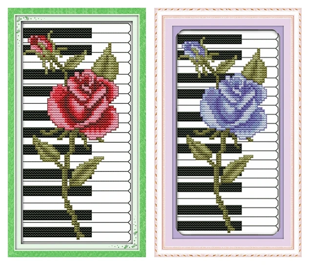 

Rose piano cross stitch kit flower cartoon counted stamped fabric 14ct 11ct hand embroidery DIY handmade needlework supply
