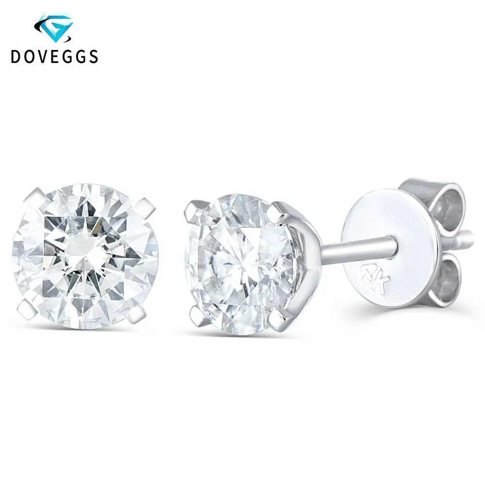 Серьги-гвоздики с муассантом DovEggs Elengant 14 K 585 белые золотые 1CTW 5 мм | Украшения и