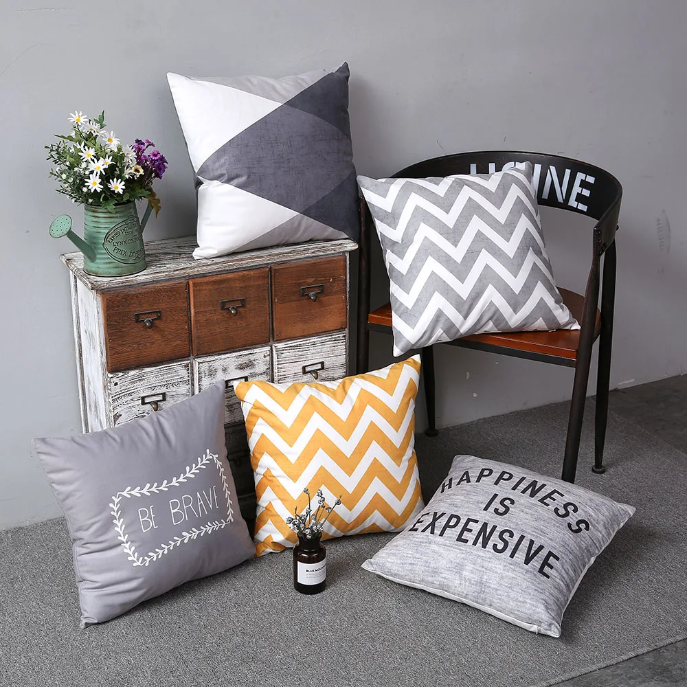 

Double Side Print Chevron Pillow Cover Grey Cushion Cover Home Decor Pillow Decorative Throw Pillows Pillow Case 45X45CM