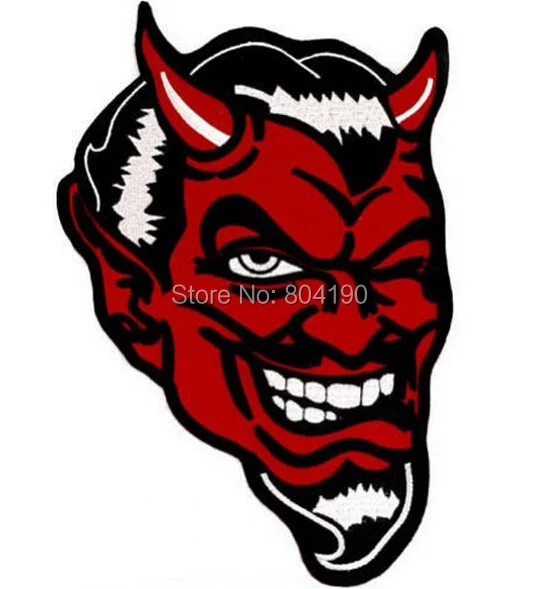 

10" RED DEVIL EMBROIDERED IRON-ON PATCHES for clothing satan lucifer LARGE WINKING SATAN MC MOTORCYCLE BIKER BACK VEST