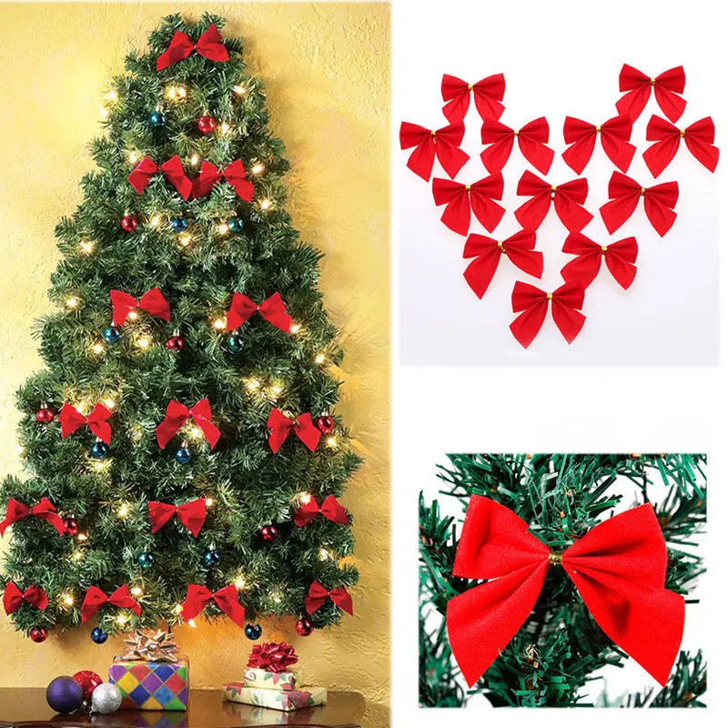12 Pcs/Bag Christmas Bow Christmas Tree Decoration Red Bowknot