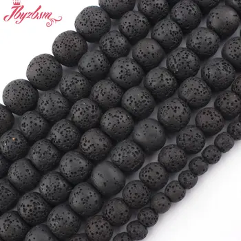 

8,10,12,14mm Smooth Round Bead Black Lava Rock Natural Stone Beads For DIY Necklace Bracelet Jewelry Making 15" Free Shipping