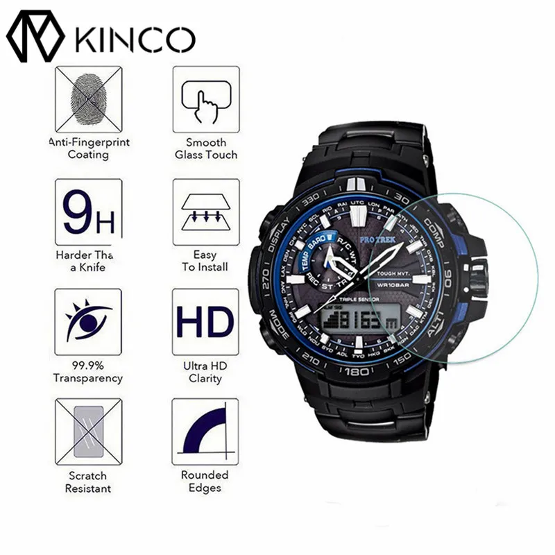 KINCO прозрачный 0,3 мм 2.5D Закаленное стекло высокой четкости прозрачная Смарт-часы Защитная пленка для Casio PRO-TREK PRW-6000/PRW-6100