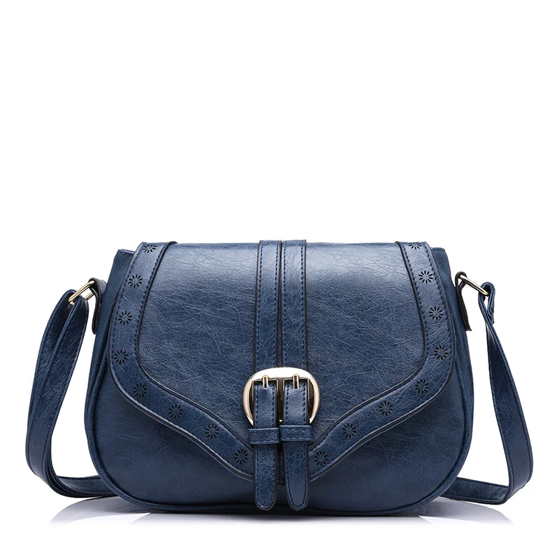 Женская сумка через плечо LOVEVOOK, повседневная сумка с регулируемым ремешком, седельная сумка с перфорацией, изготовлна из искусственной кожи - Цвет: blue