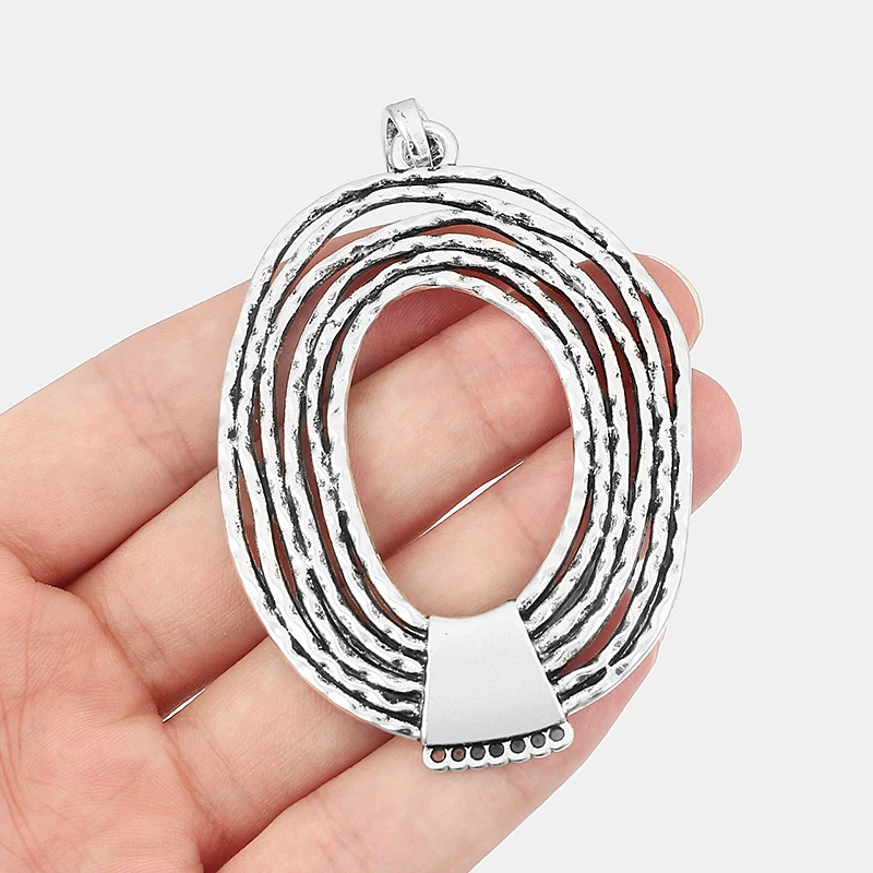 

2pcs Antique Silver Large Open Oval Craft Circle Pendant For Necklace Connector Jewelry Making Findings 77*54mm
