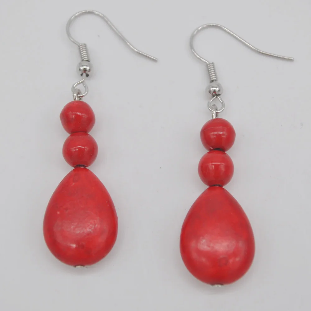 Зеленый красный камень Howlite бусины Висячие серьги ювелирные изделия для женщин подарок - Окраска металла: Red Turquoise T047