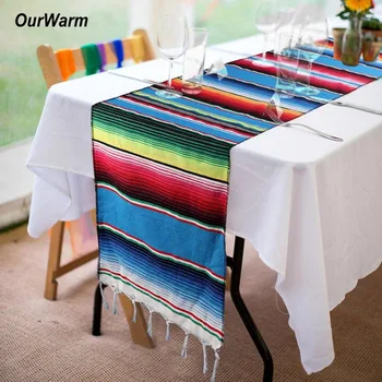 

OurWarm 10pcs Mexican Serape Table Runner Fiesta Themed Party Decoration Mexican Cotton Tablecloth Blue Blanket Table Runner
