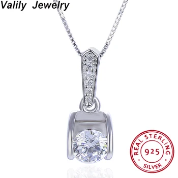 

Valily Heart Necklace Genuine 925 Sterling Silver Zircon Necklaces Chain CZ Love-heart Pendant Necklace Jewelry For Women Gift