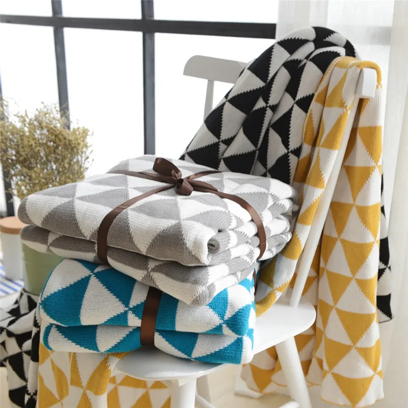 handmade soft sofa bed knitted blanket for summer geometry pattern yellow Black blue Gray blankets size 120*170 cm handmade soft sofa bed knitted blanket for summer geometry pattern yellow Black blue Gray blankets size 120*170 cm