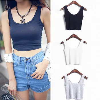 

Fashion Summer Women Base Vest Sleeveless High Waist Cotton Short U Crop Tops