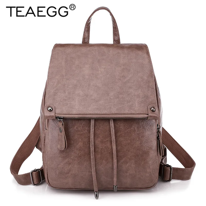 

TEAEGG 2019 Fashion Casual Retro Backpack PU Leather Female Bag Ladies Backpacks Student Bag Satchel Mochila Feminina