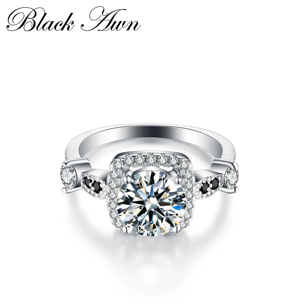 

Fashion Anillos Mujer Wedding Rings for Women 100% Genuine 925 Sterling Silver Ring Jewelry Square Black&White Stone Ring C191