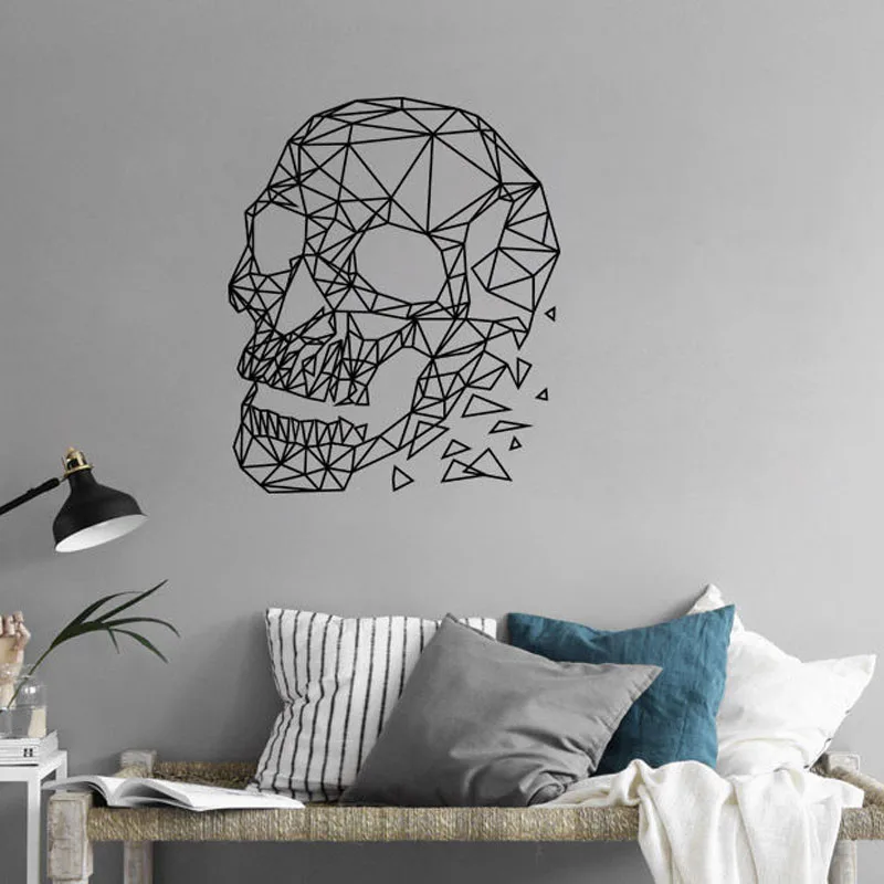 

GEOMETRIC SKULL Removable Wall Sticker Living Room Sofa Background Home Decor Horror Vinyl Wall Decals Bedroom Art Mural S045
