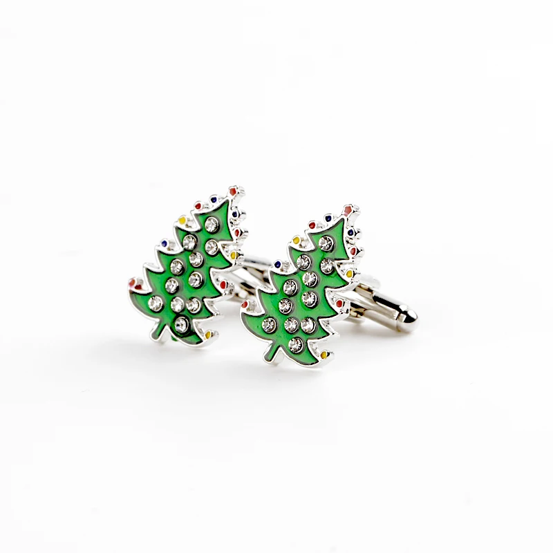 

Christmas Tree Cuff Links Decorative Tree Cufflinks French Shirt Bling Crystal Green Enamel Cuff Basic Cuflinks Mens Gifts