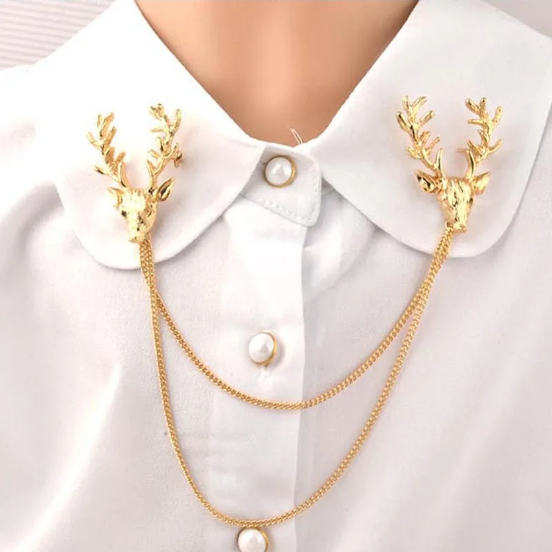 

Deshow Jewelry Vintage Personalized Deer Collar Pin Factory Direct Sales Fashion Jewelry Retro Brooch Shirt Collar Pin Brooch