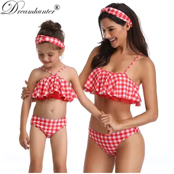 

Sexy Bikini Sets Parent Child Swimwear Ruffle Print Girls Kids Sexy Bathing Suit Beachwear Swimming Suits Two Pieces Beach