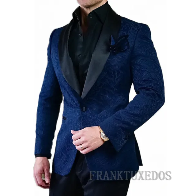 navy suit with black collar