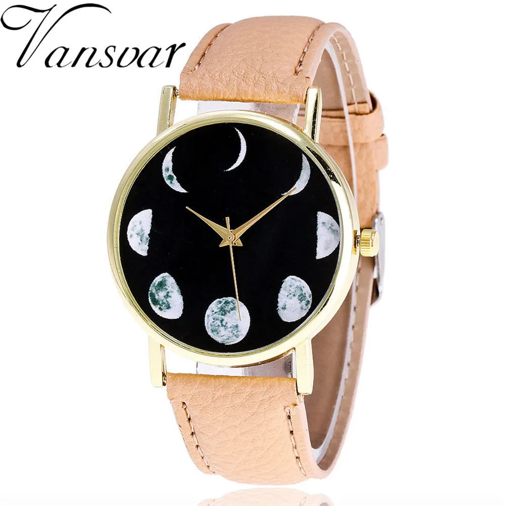Vansvar высокое качество бренд для женщин часы Moon узор женская одежда кожаный ремешок для мужчин часы наручные montre femme