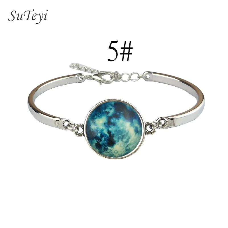 

SUTEYI 12 Style Planet Glow Bracelet Star Planet Series Glass Bangles Glow in the Dark Unique Art Bracelets Silver Color Jewelry
