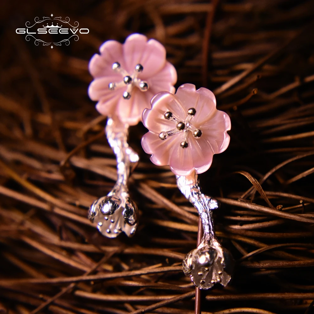 

XlentAg Pure Real 925 Sterling Silver Pink Shell Flower Dorp Earrings For Women Handmade Dangle Earrings Fashion Jewelry GE0026