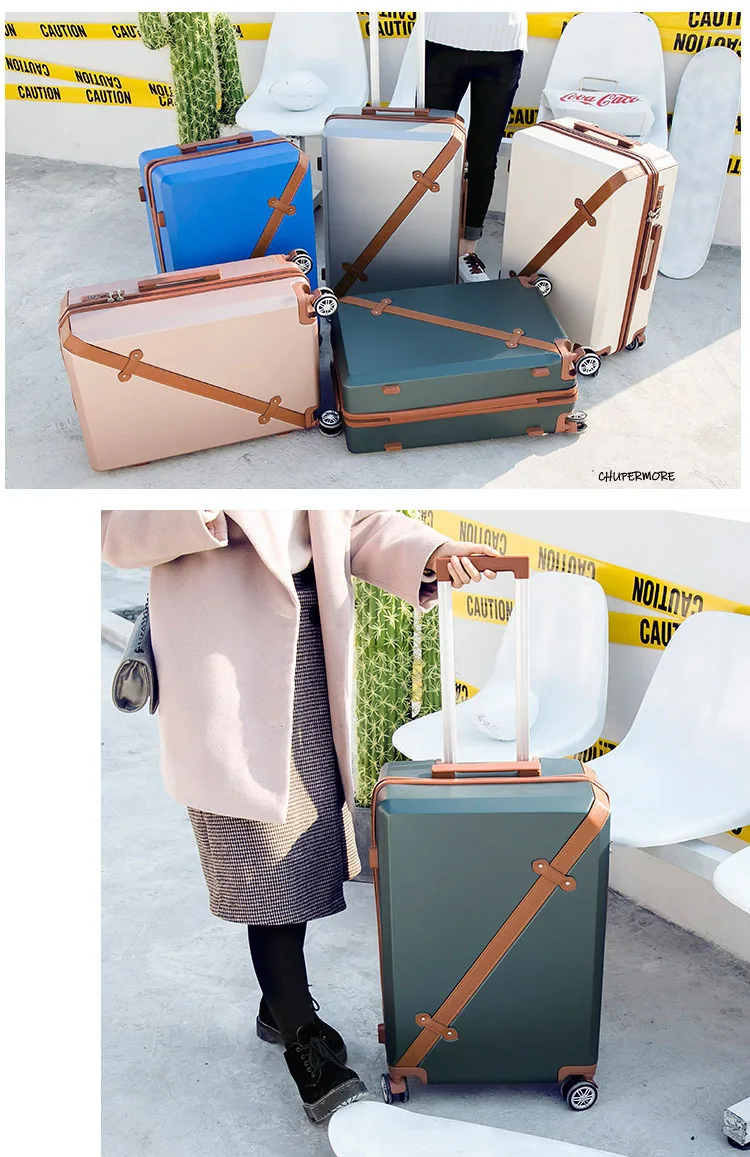 Chupermore Мода ретро прокатки багажные наборы Спиннер милый чемодан колеса 20 дюймов для женщин носить на дорожные сумки пароль тележка