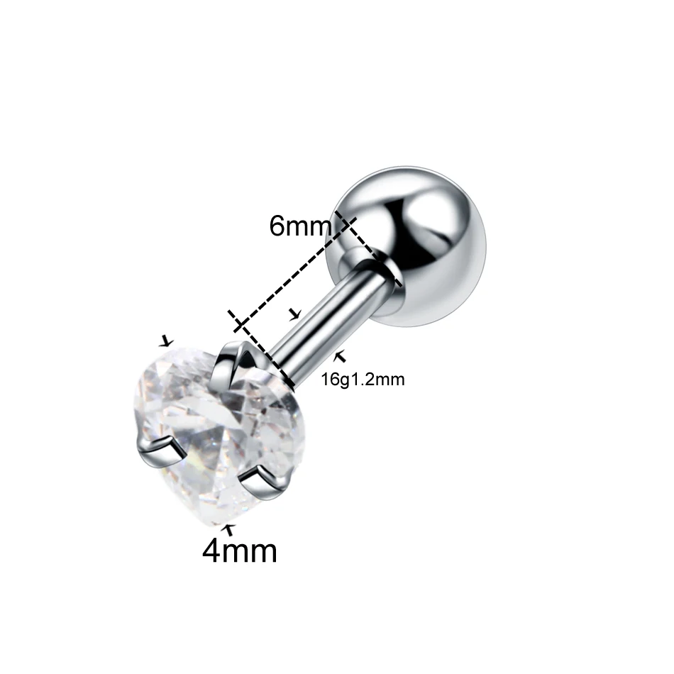 Heart 1.2x6x3x4mm 1 шт. сталь 16 г CZ драгоценный камень раковины Lobe штанга для женщин Кристалл Циркон Хрящ уха Бар трагус спираль серьги гвоздики пирсинг тела ювелирные изделия - Окраска металла: Heart 1.2x6x3x4mm
