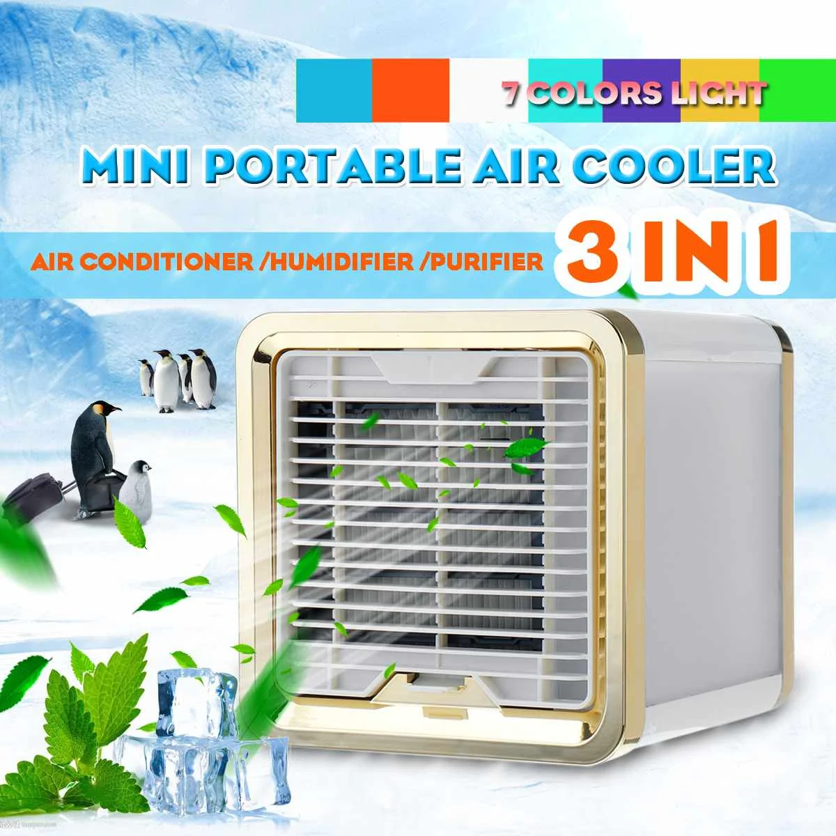 

Portable Mini USB Air Conditioner Humidifier Purifier 375ml Capacity Desktop Air Cooling Fan For Office Room 7 Colors Light