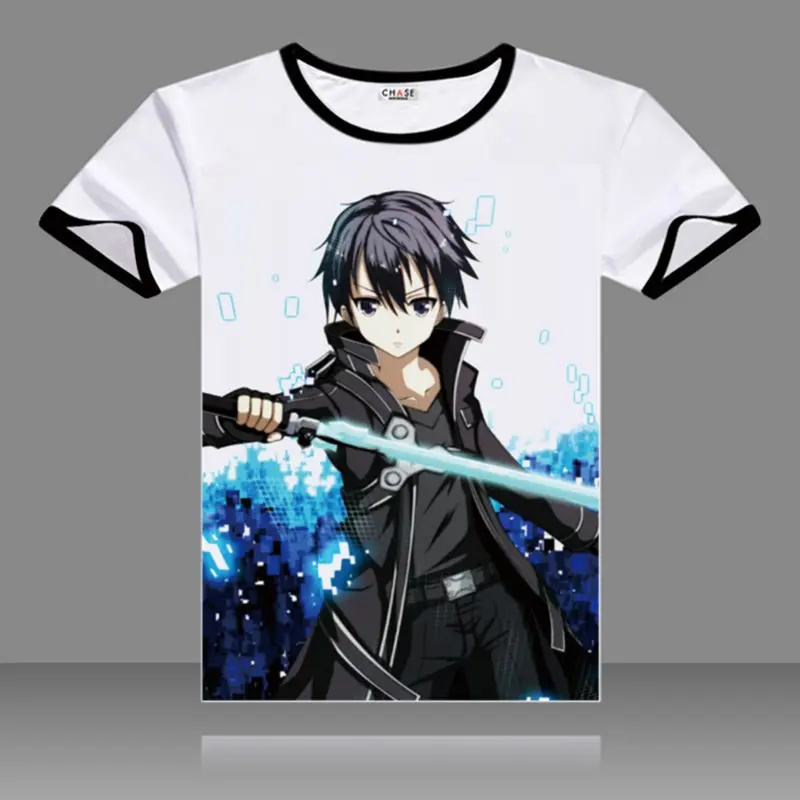 2017 Sword Art Online Cosplay T-shirts SAO Black O-Neck Short Sleeve Kirigaya Kazuto Print Shirt Yuuki Asuna Men Top Summer Tees