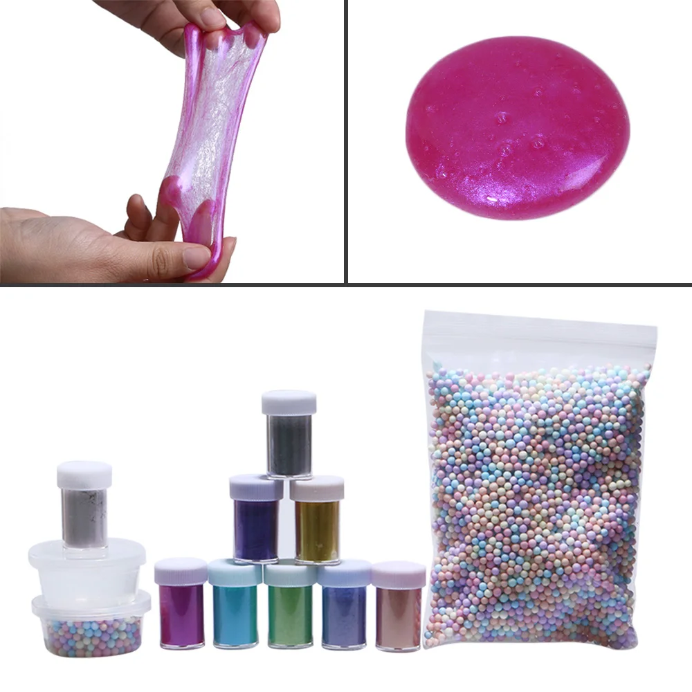 

Candy Color Stress Relief Powder Set DIY Cotton Mud Kit Shinny Crystal Play Dough Foam Ball No Borax Children Toy