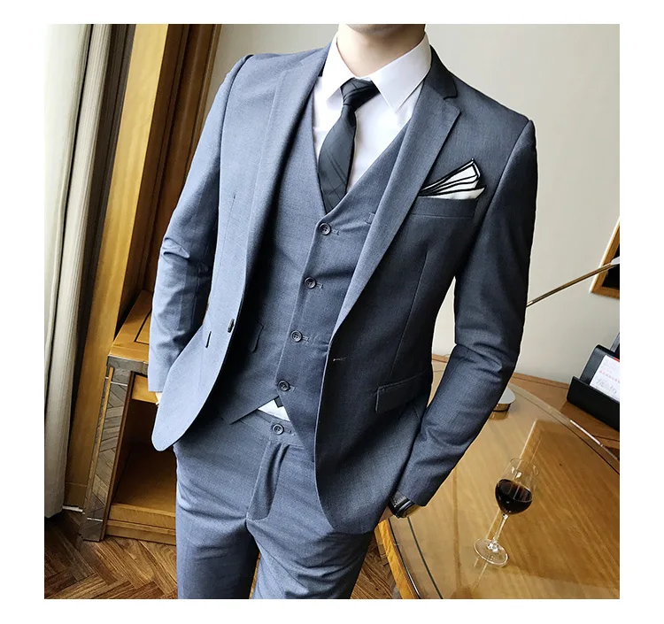Блейзеры брюки жилет 3 шт наборы/ мода мужской повседневный бутик бизнес Свадебный костюм жениха пиджак брюки жилет