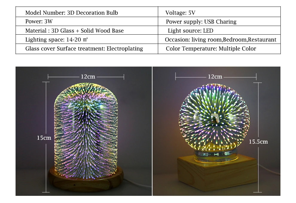 3D Светодиодная лампа для украшения Стекло Крышка Настольная лампа USB Романтический Красочные Фейерверк Night Light Home отель в стиле АР-деко светодиодный освещения