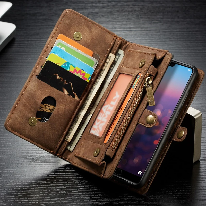 

Luxury Magnetic Adsorption Wallet Genuine Leather Case For Huawei P20 Pro 2 in 1 Detachable Flip Case Cover For Huawei P20 Purse