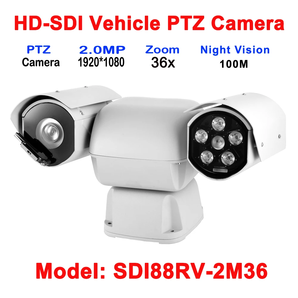 

Vehicle DC12V 2MP 1080p HD-SDI PTZ Security Camera Video Audio Alarm 36X Optical Zoom Auto-Focus Outdoor IR 100M Night Vision