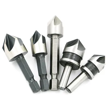 

5 Pcs 82 Degree Chamfer Angle HSS 5 Flute Countersink Drill Bit Set Tools PAK55