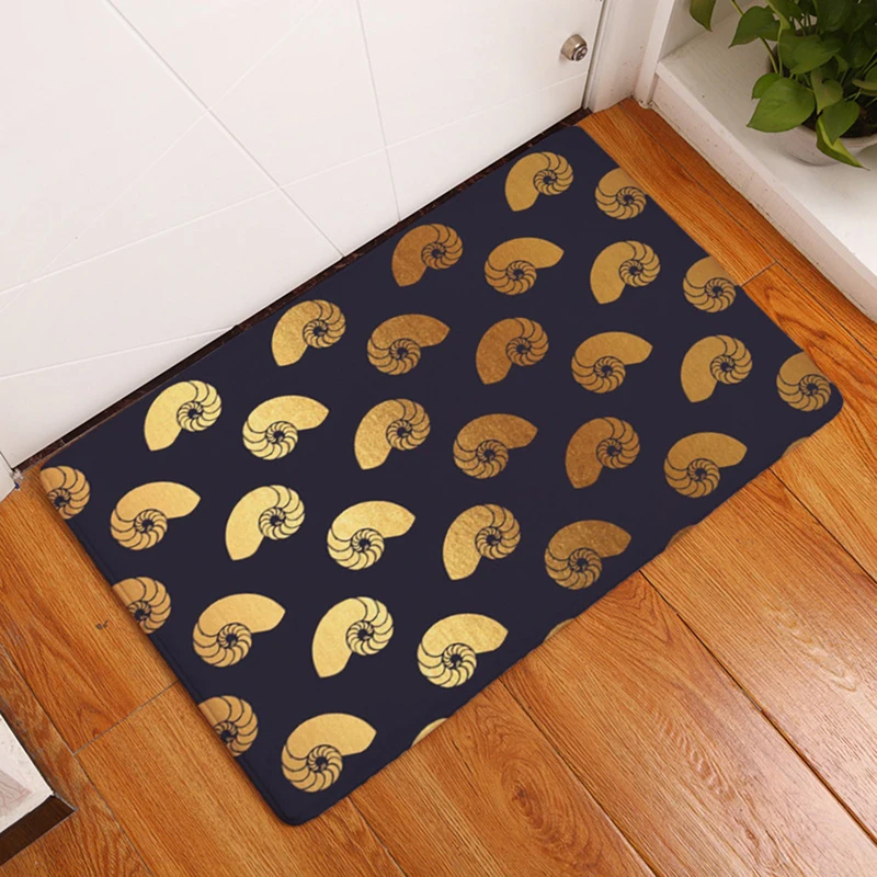 

HomeMiYN New Bath Mat Black Home Kitchen Floor Pads Conch Door Mat Decoration Anti Slip Bathroom Rectangle Mat Flannel Printing