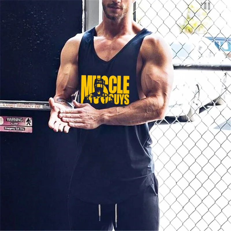 Тренажеры торговой марки Muscleguys майка для мужчин фитнес рубашки хлопок круглый