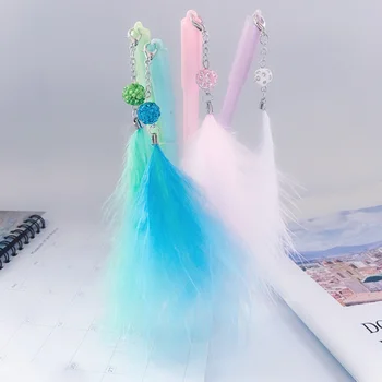 

4 Pcs/set Kawaii Flamingo Feather Ball Pendant Black Colored Gel Pen Student Stationery Water Pen Signature Pen School Supplies